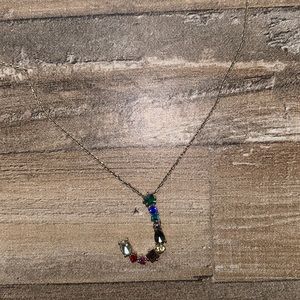 J initial necklace with colorful stones
